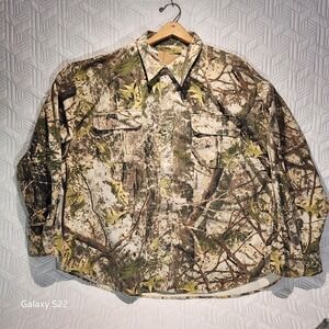 Cabelas ZONZ camo Shirt Men's Woodlands Camo Long Sleeve Button Hunt Game 3XL